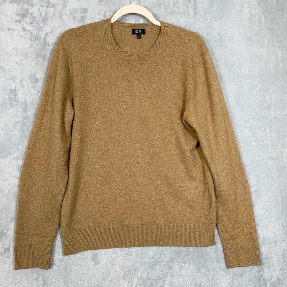 Uniqlo Mens Sweater M Tan 100% Cashmere Crew Neck Quiet Luxury Soft Minimalist